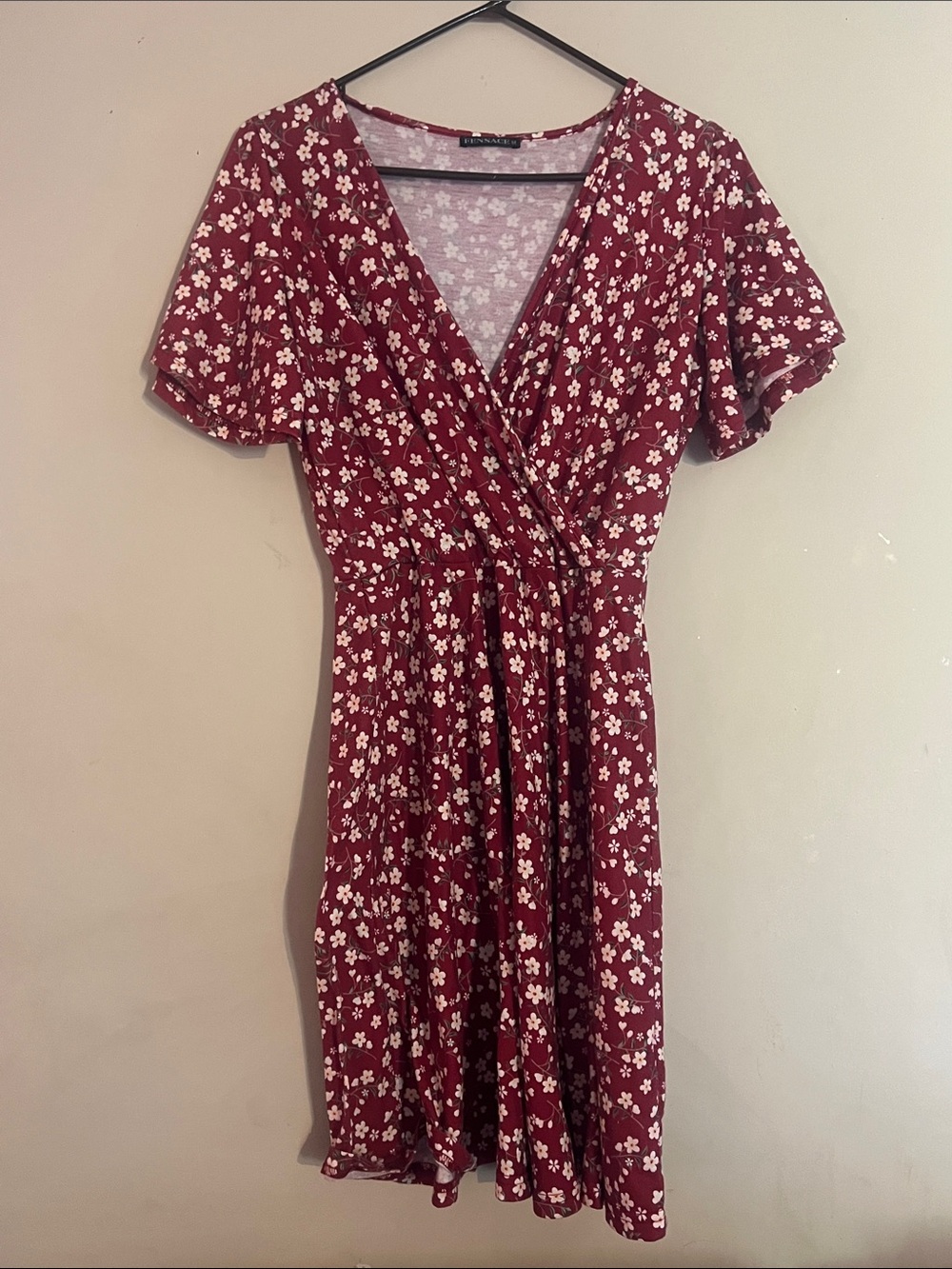 Floral Wrap Midi Dress in Burgundy